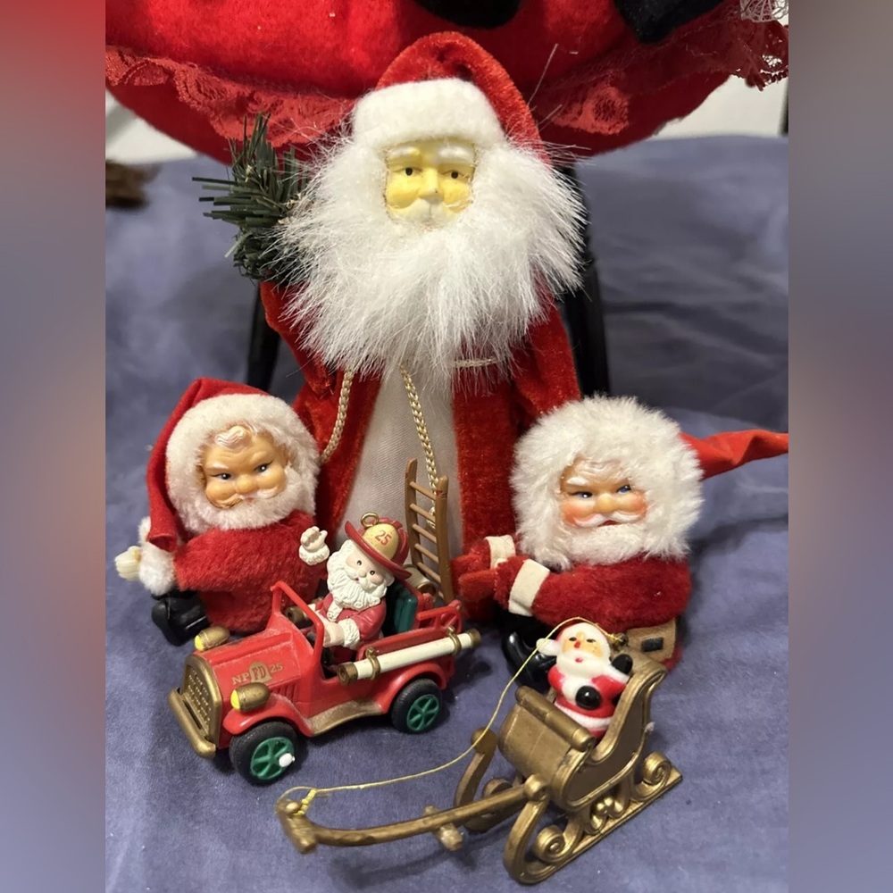 Vintage! Christmas Tree ornaments Tree Topper Of Santa Claus set of fire engine